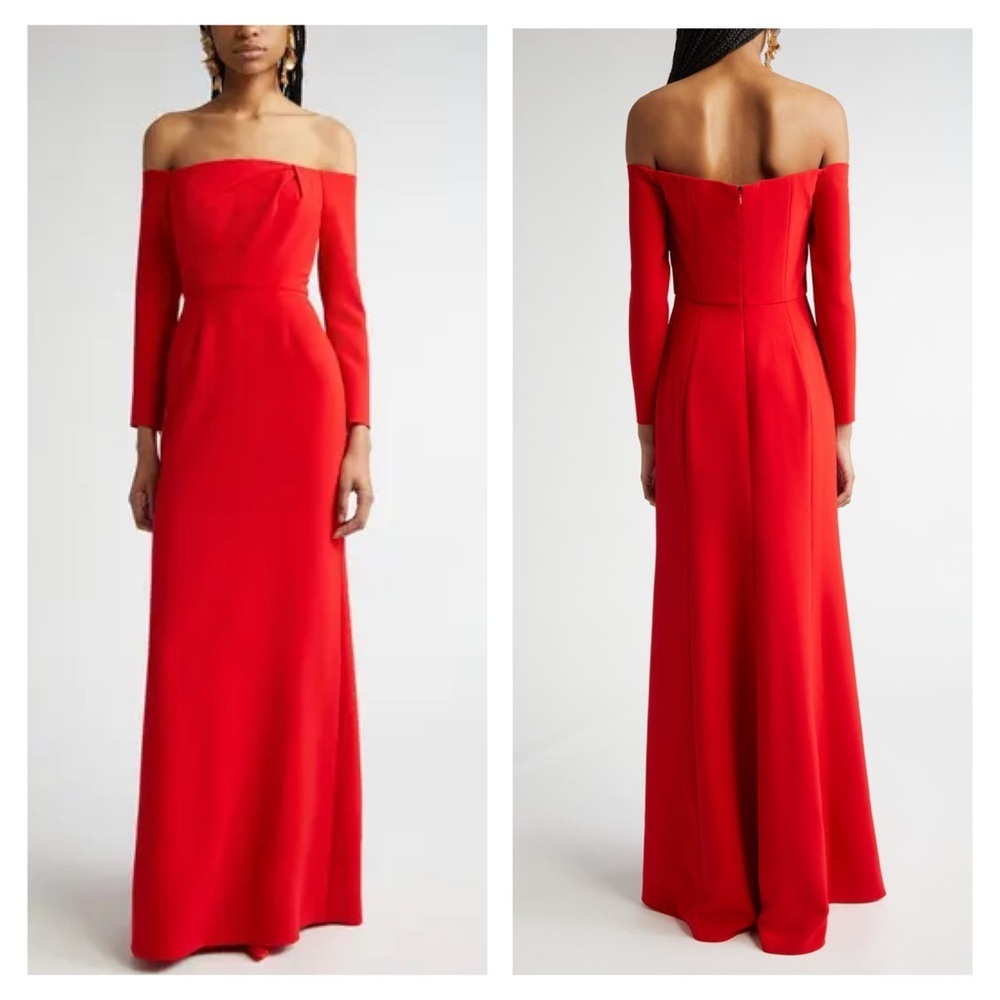 Carolina Herrera Red Off Shoulder Gown Maxi Long Sleeve 0 Formal Wedding NWT - Picture 4 of 16